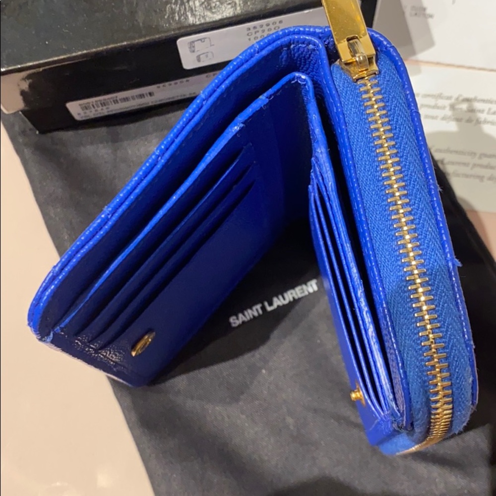 Yves Saint Laurent Royal Blue Wallet with Gold Emblem - Picture 5 of 11